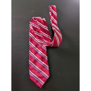 Ike Behar Red Regimental Striped  (Blue White) Tie Silk USA Made 60"